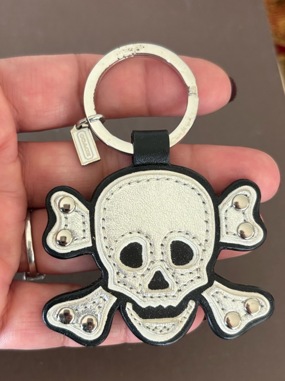 Coach Silver and Black Skull Crossbones Keychain